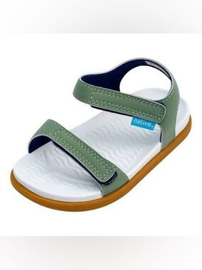 Native Kids Olive Green Double-Strap Sandals with White Footbed